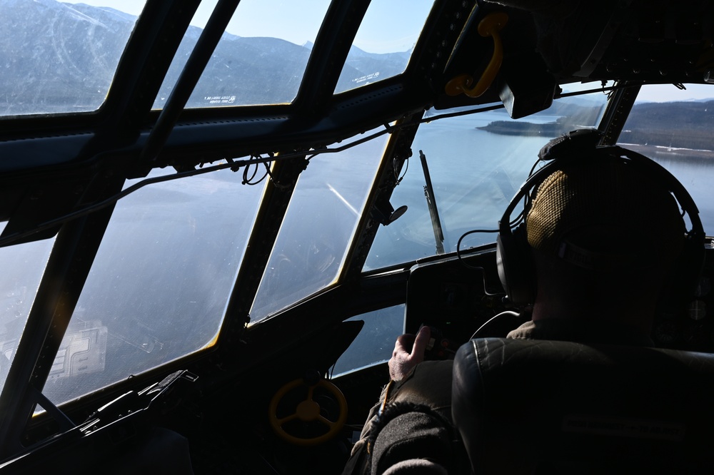 Montana Air National Guard C-130s fly over Bob Marshall Wilderness