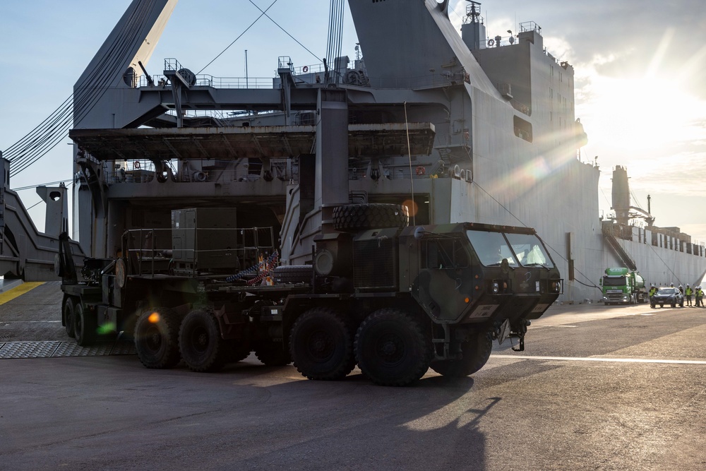 Talisman Sabre 2025 U.S. Army vehicles offload at Port Darwin, Australia for Talisman Sabre 25