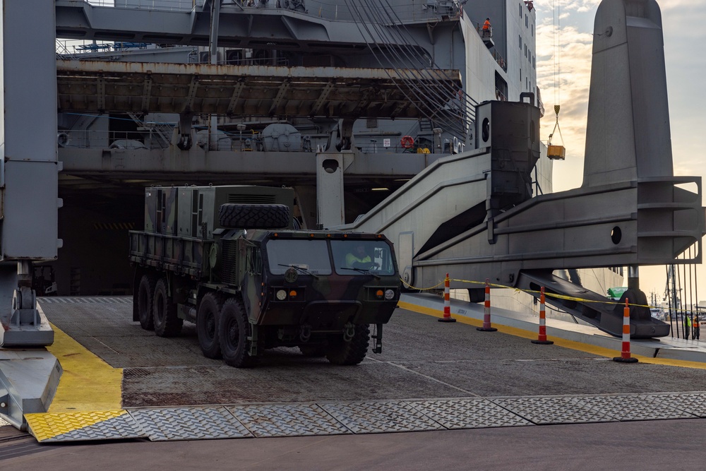 Talisman Sabre 2025 U.S. Army vehicles offload at Port Darwin, Australia for Talisman Sabre 25