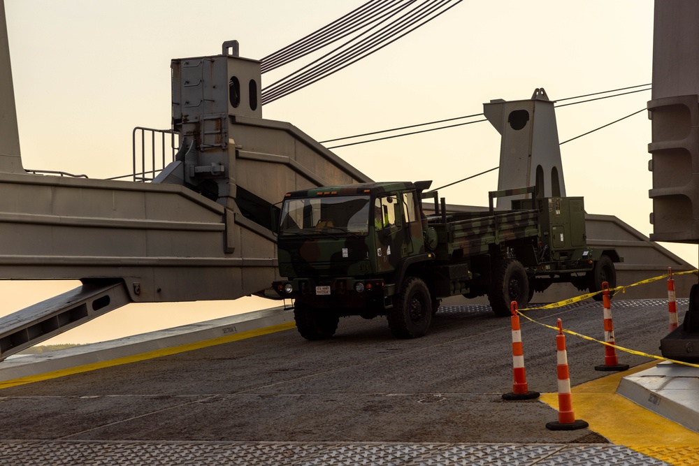 Talisman Sabre 2025 U.S. Army vehicles offload at Port Darwin, Australia for Talisman Sabre 25
