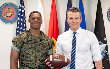 Marine, NFL Rookie Rayuan Lane Visits Pentagon, Meets Defense Secretary