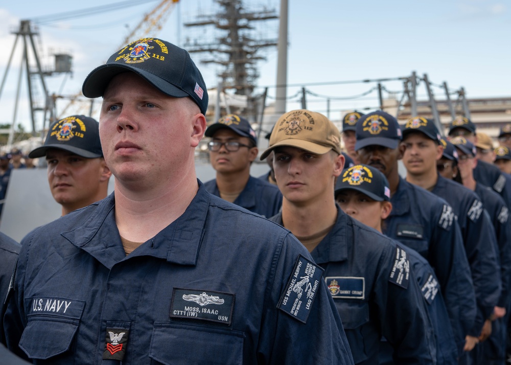 Adm. Steve Koehler, commander, U.S. Pacific Fleet, presents the Arleigh Burke Trophy Award to USS Michael Murphy