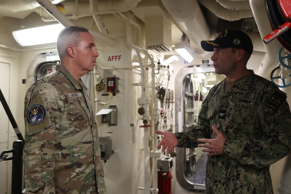 USSPACECOM Commander Tours USS Frank E. Petersen Jr. (DDG 121)
