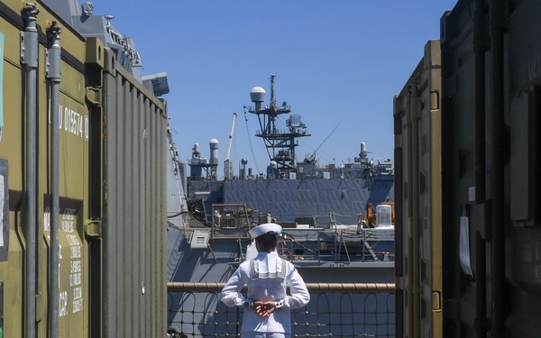 USS PEARL HARBOR (LSD 52) Sailors man the rails as the ship departs for Pacific Partnership 2025