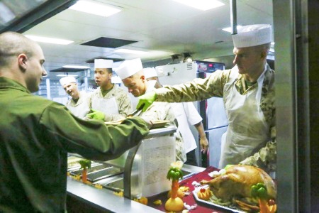 Marines and Sailors Celebrate Thanksgiving Aboard USS Makin Island
