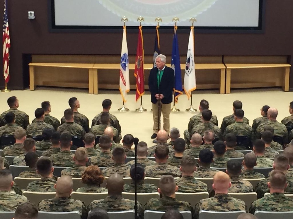 Hagel Visits Marines at Camp Lejeune