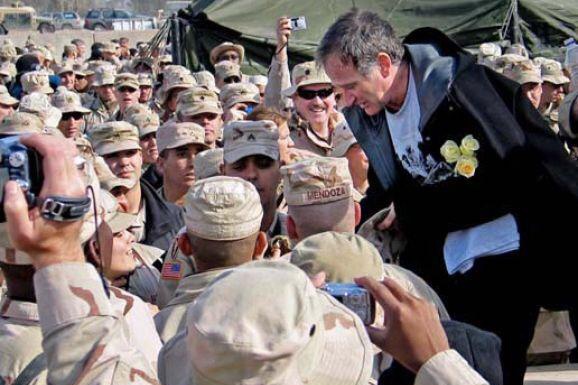 Robin Williams Entertains Troops at Camp Liberty Post Exchange in Baghdad