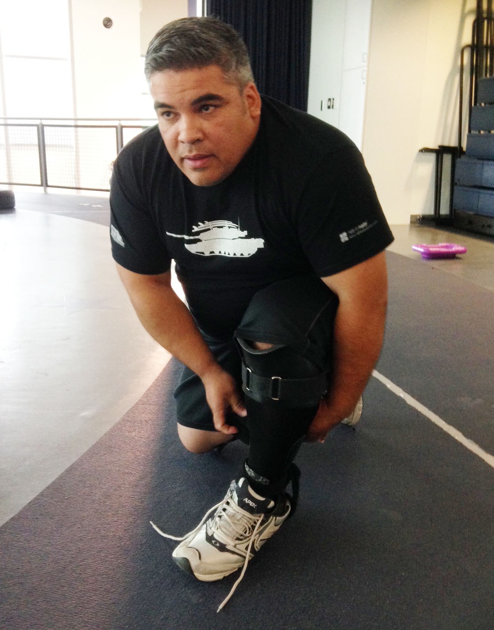 Retired Army Sergeant Prepares for Run with Exoskeletal Orthosis