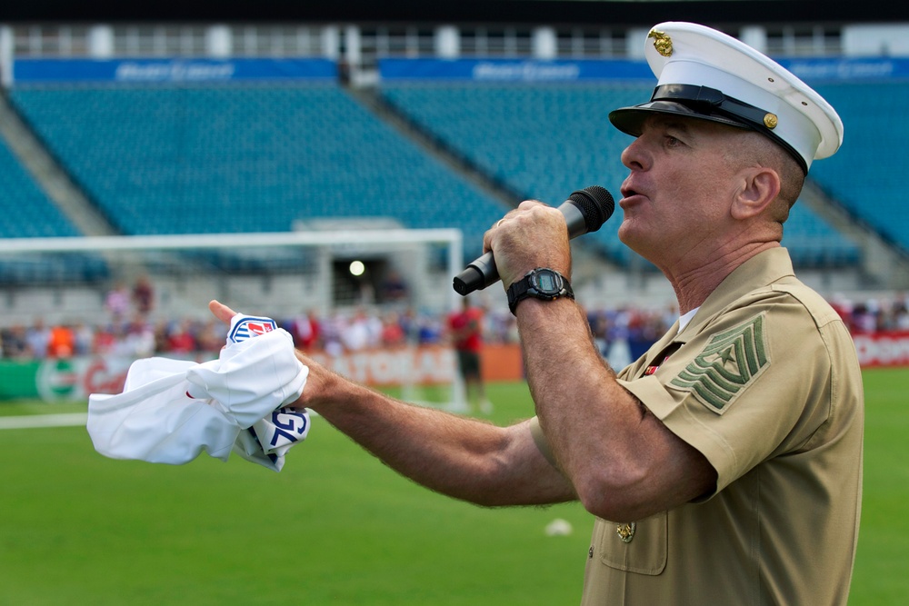 Senior Enlisted Adviser Rallies Crowd at U.S. Men's National Soccer Team Practice