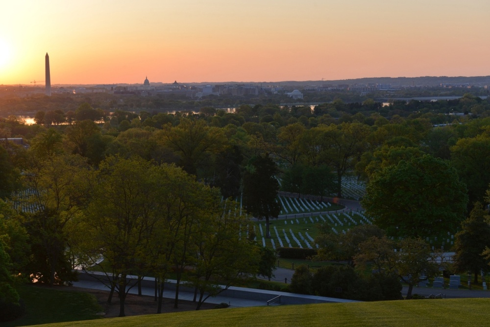 Arlington National Cemetery Overlooks Washington Monument