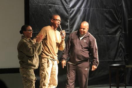 Comedian Tommy Davidson Recognizes Promoted Soldier at New Year's Comedy Show in Afghanistan