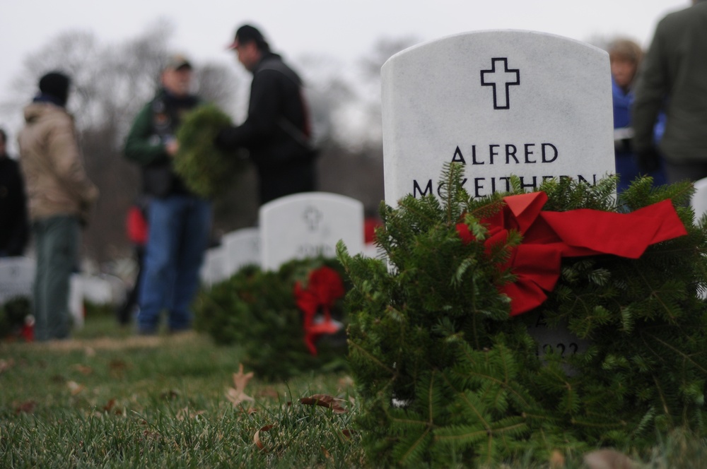 Volunteers Honor Fallen Soldiers with Wreaths at Arlington National Cemetery