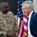 Hagel, Austin Share Laugh at Al Udeid Air Base in Qatar