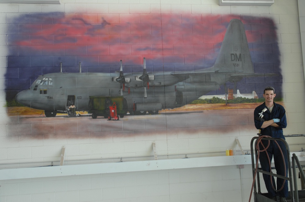 Airman Paints Mural at Davis-Monthan Air Force Base