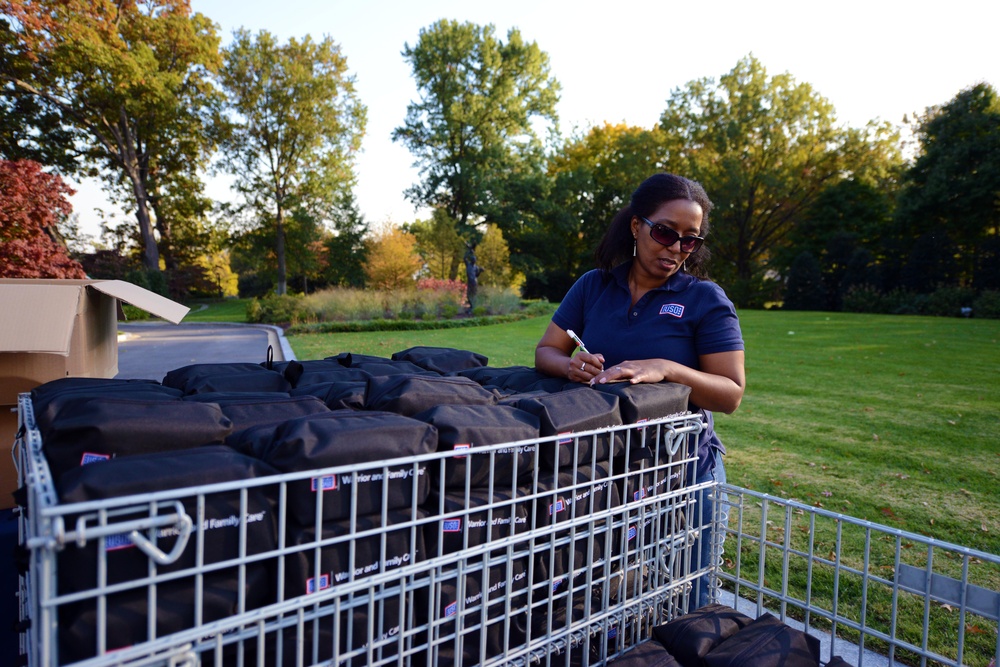 USO Volunteer Packs Warrior Supplies at Vice President's Residence
