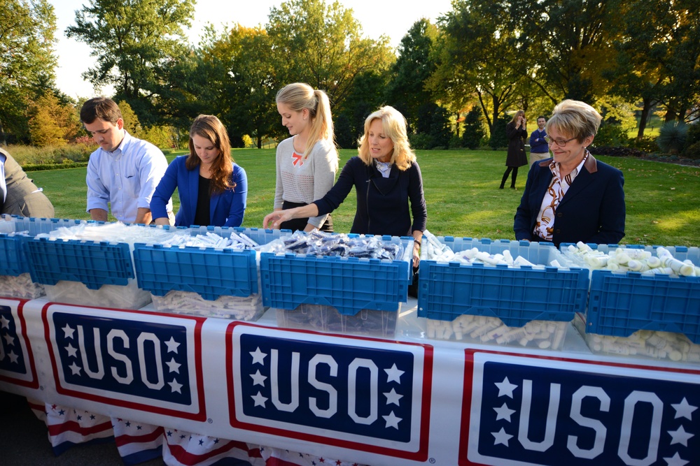 Dr. Jill Biden Leads Volunteers in Packing Care Packages for Troops