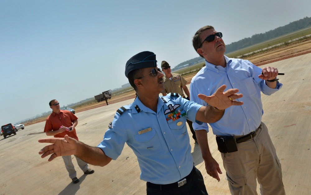 Indian Air Force Member Gives U.S. Defense Official Tour of New Runway
