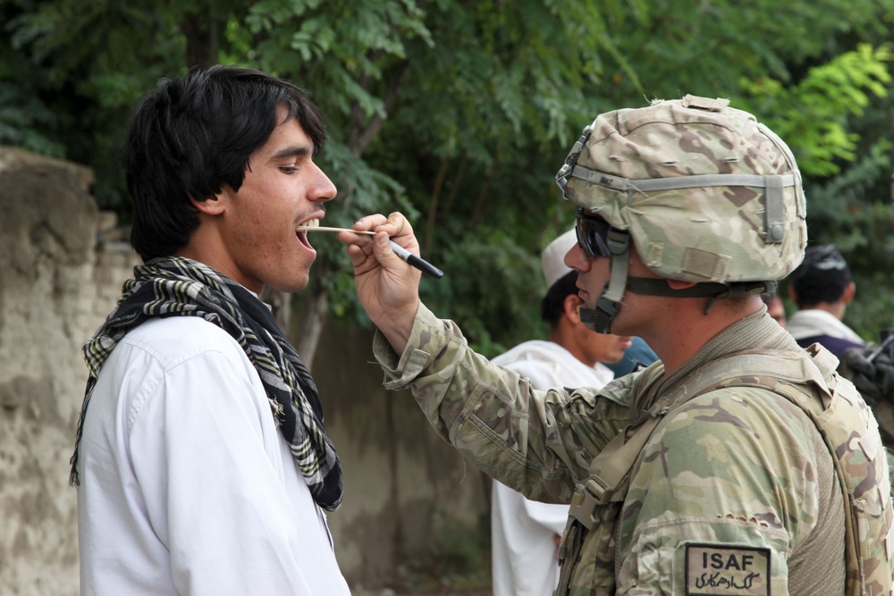 U.S. Soldier Collects DNA Sample for Biometrics at Afghan Security Checkpoint