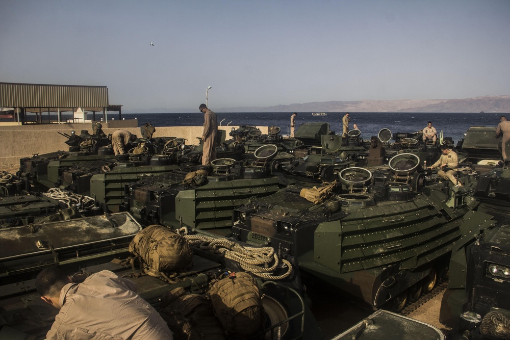 Marines Prepare Amphibious Assault Vehicles for Training Exercise in Jordan