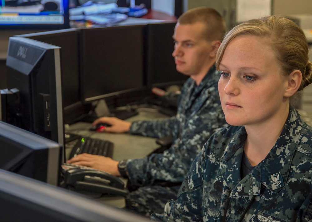 Navy Petty Officer Performs Duties at Cyber Command Center