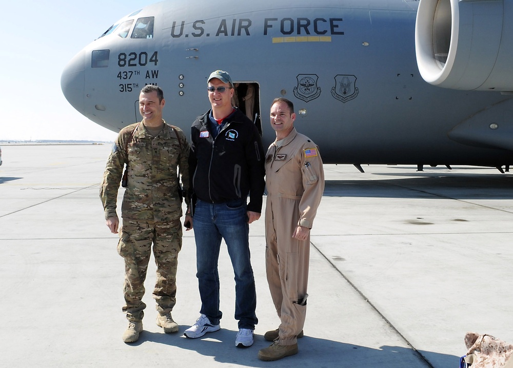 Broncos QB Peyton Manning Meets with Air Force Leaders During USO Spring Troop Visit