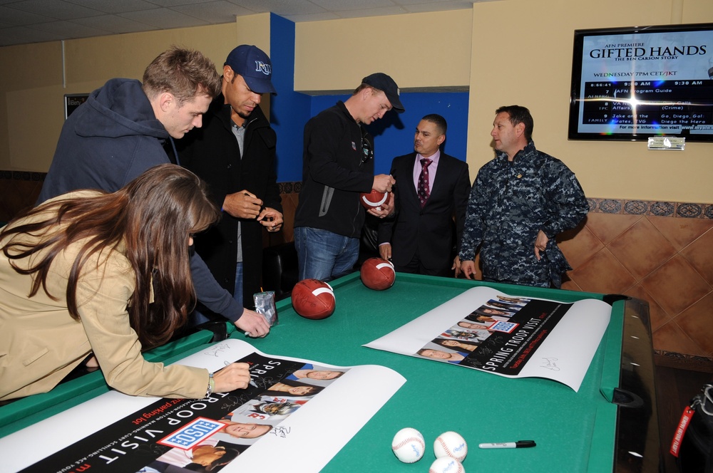 American Idol Star, NFL Players Visit Naval Air Station Rota for USO Spring Troop Tour