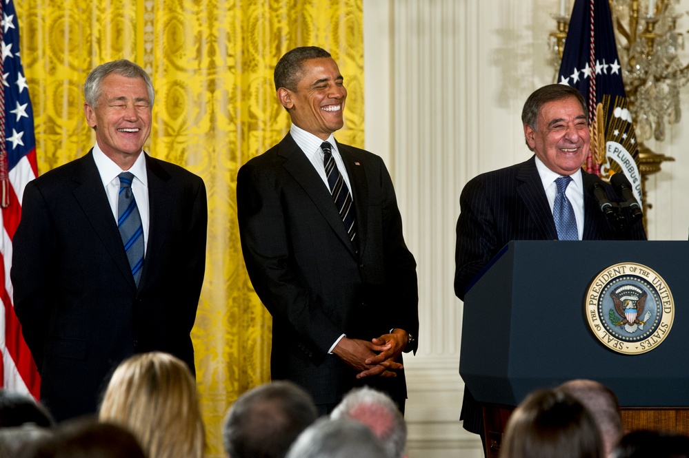 Panetta Interjects Lighthearted Moment at Hagel Nomination Announcement