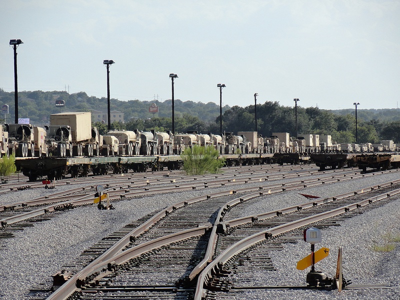 Military Vehicles Loaded Onto Trains for Transport Across U.S.