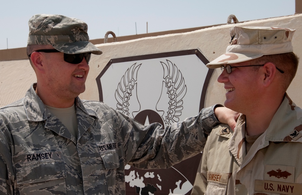 Air Force Master Sgt. Reunites with Navy Son in Southwest Asia
