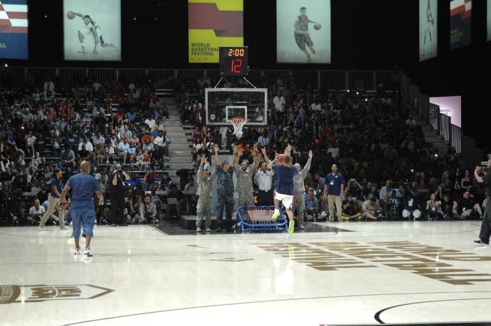 Service Members Witness Basketball Stunt at 'Hoops for Troops' Event