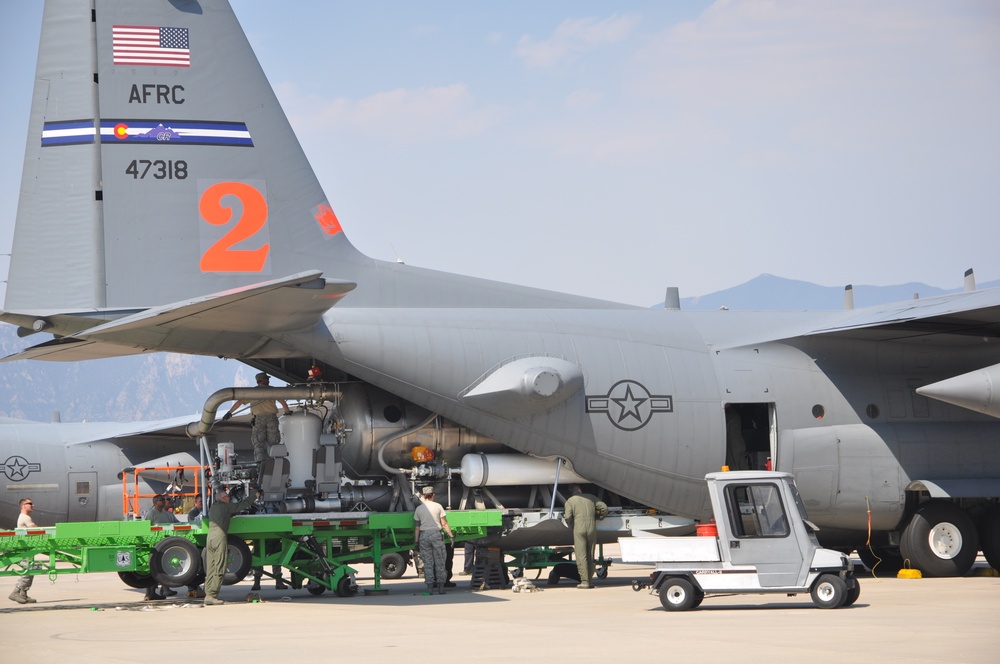 Air Force Reservists Prepare C-130 for Wildfire Missions
