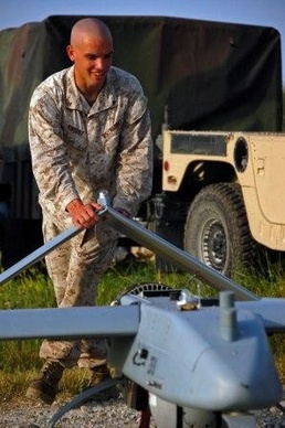 Marine Corps Technician Prepares Unmanned Aerial Vehicle for Launch