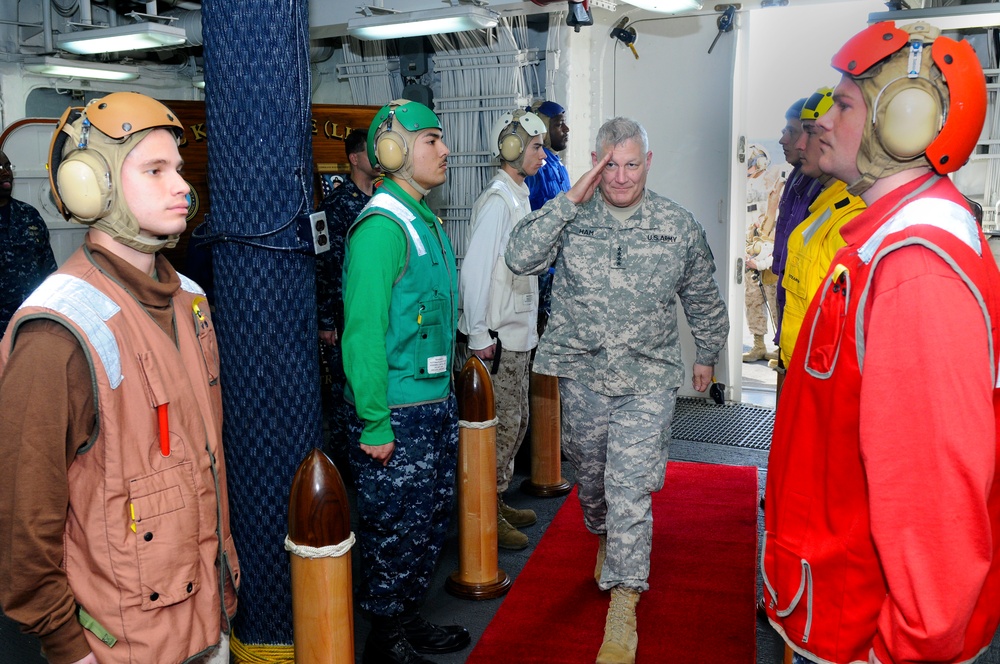 U.S. Africa Command Leader Welcomed Aboard USS Kearsarge During Libya Operation