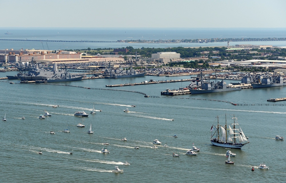 Ships Sail Past Norfolk Waterfront for War of 1812 Bicentennial
