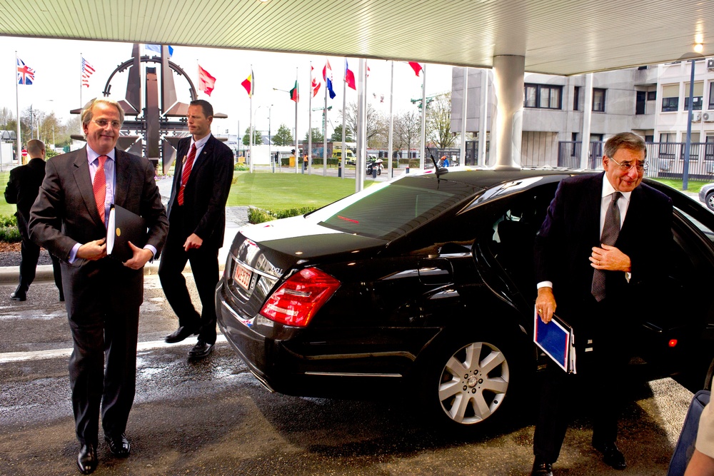 Panetta and Daalder Arrive at NATO Headquarters for Ministerial Conference