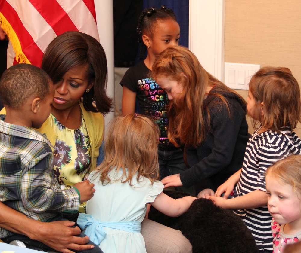 First Lady Reaches Out to Shy Child at Military Medical Center