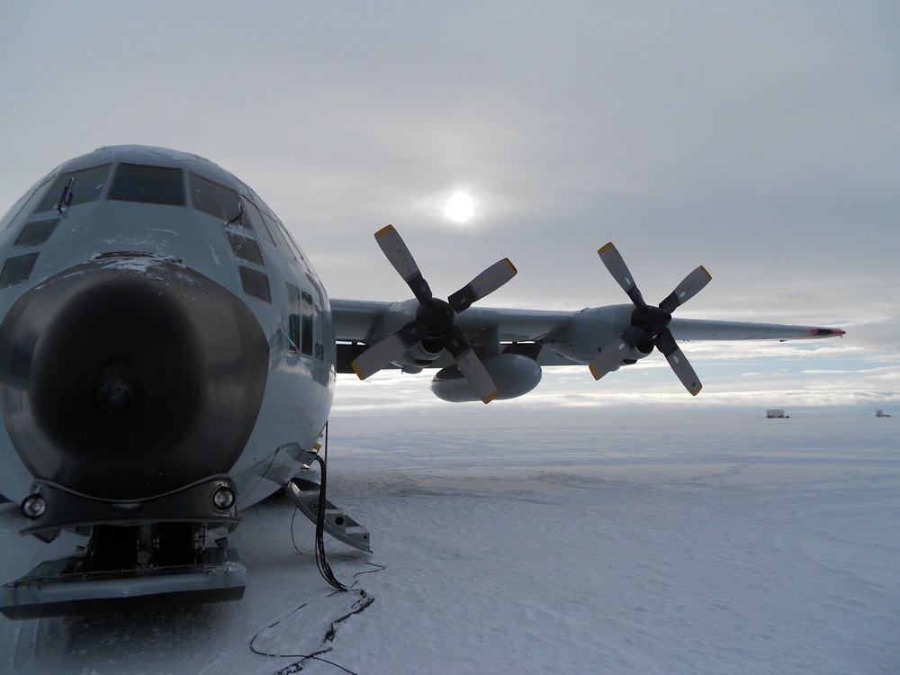LC-130 Skibird Awaits Takeoff at McMurdo Station in Antarctica