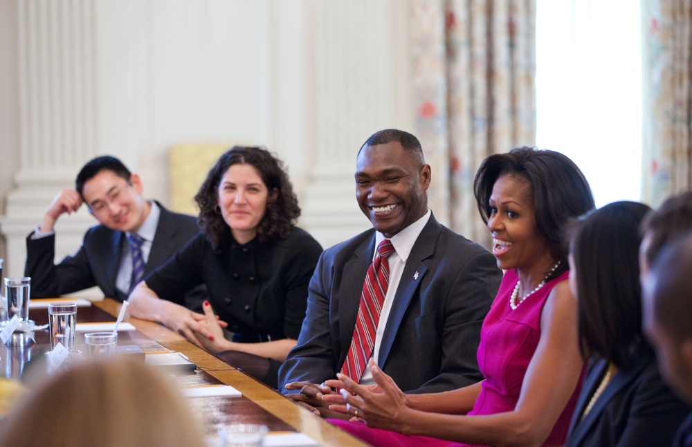 First Lady and Second Lady Briefed by White House Fellow