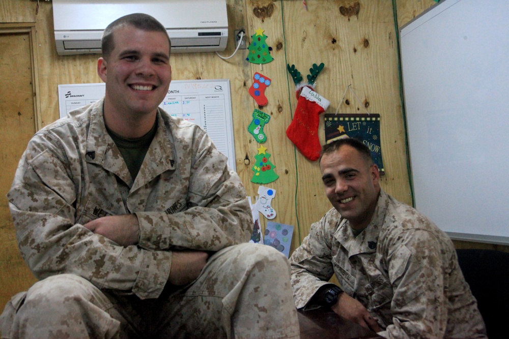 Marine Corps Recruiter and Recruit Work Side-by-Side in Afghanistan