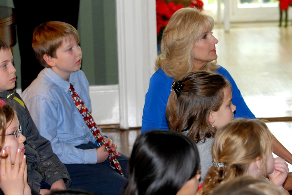 Dr. Jill Biden Joins Children for Holiday Reading with Deployed Soldier's Son