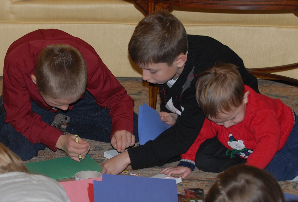 Young Brothers Make Cards for Deployed Service Members at VP Residence