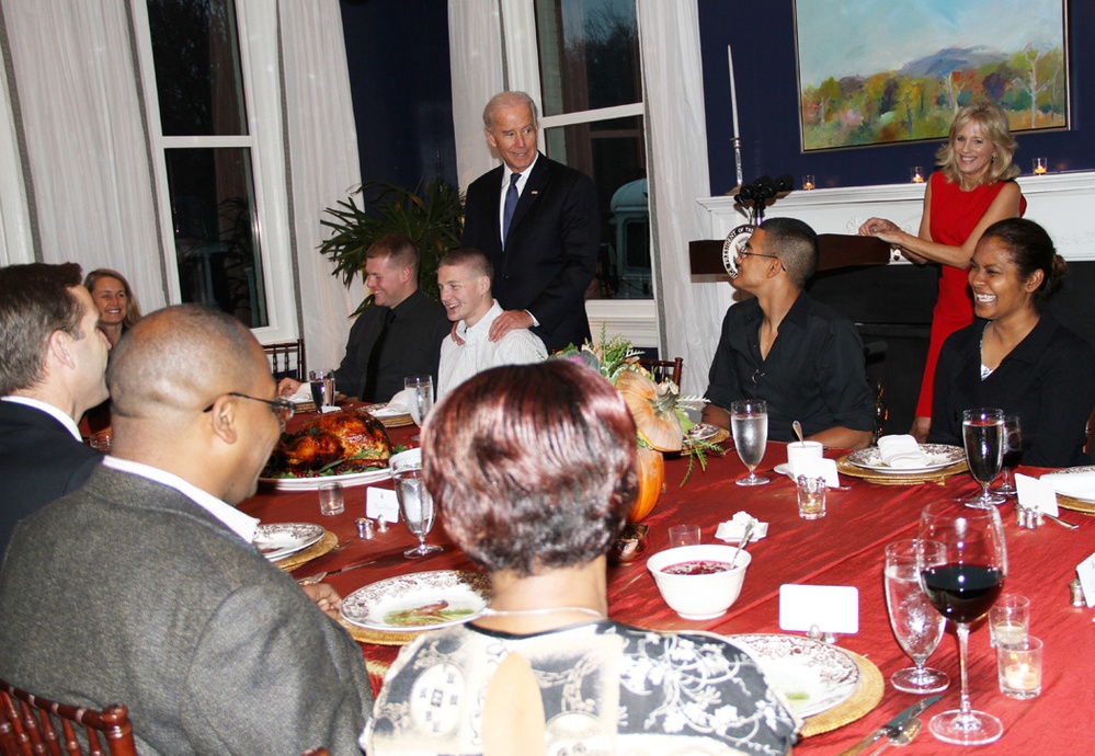 Biden Hosts Thanksgiving Dinner for Wounded Warriors at Naval Observatory