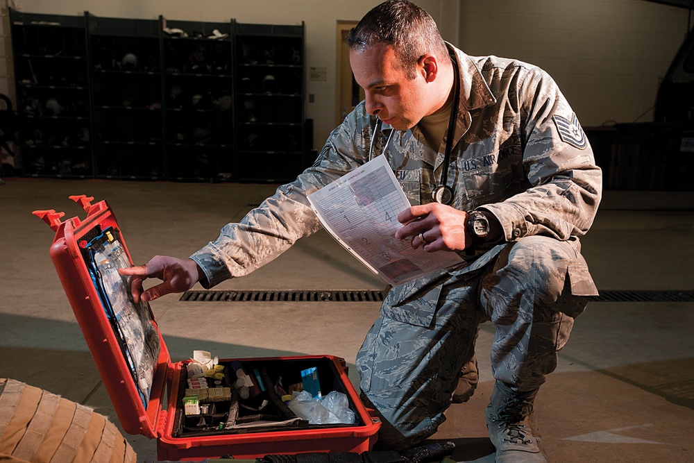 Air Force Tech. Sgt. Checks Medical Equipment Inventory in Alaska