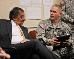 Panetta Visits Defense Language Institute, Learns About Soldier's Use of iPad for Language Study