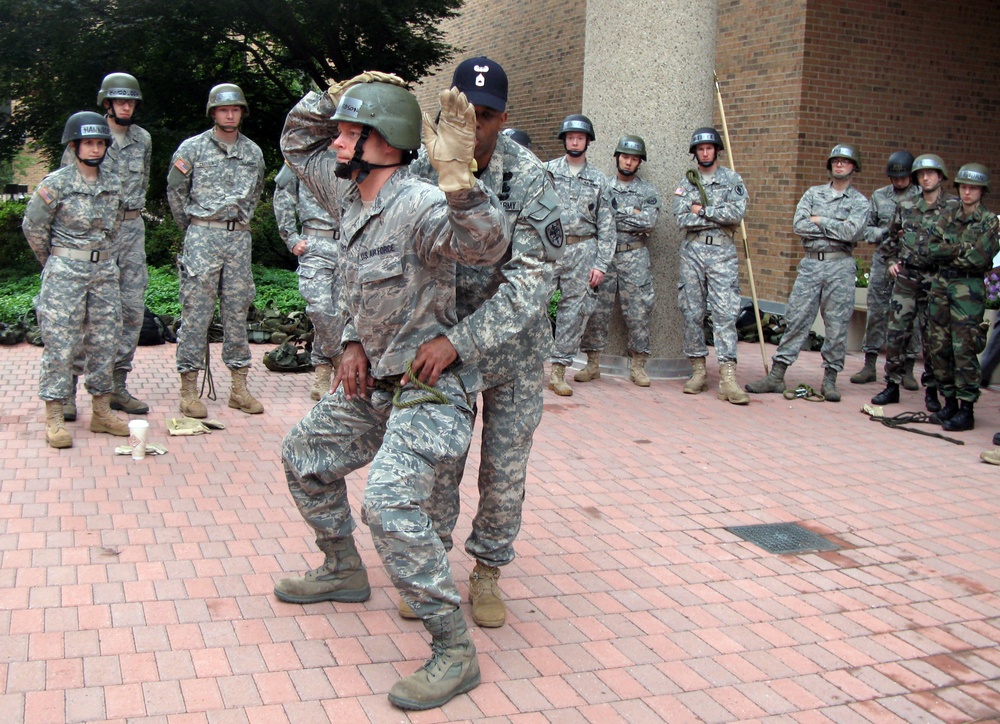 Medical Students Rappel Down Wall in Training Exercise