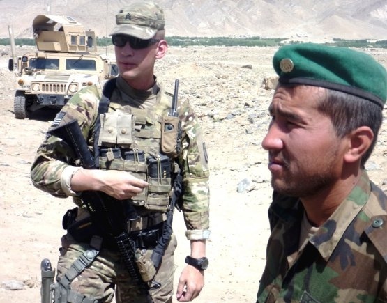U.S. Army Sergeant Meets with Afghan Soldier at Checkpoint