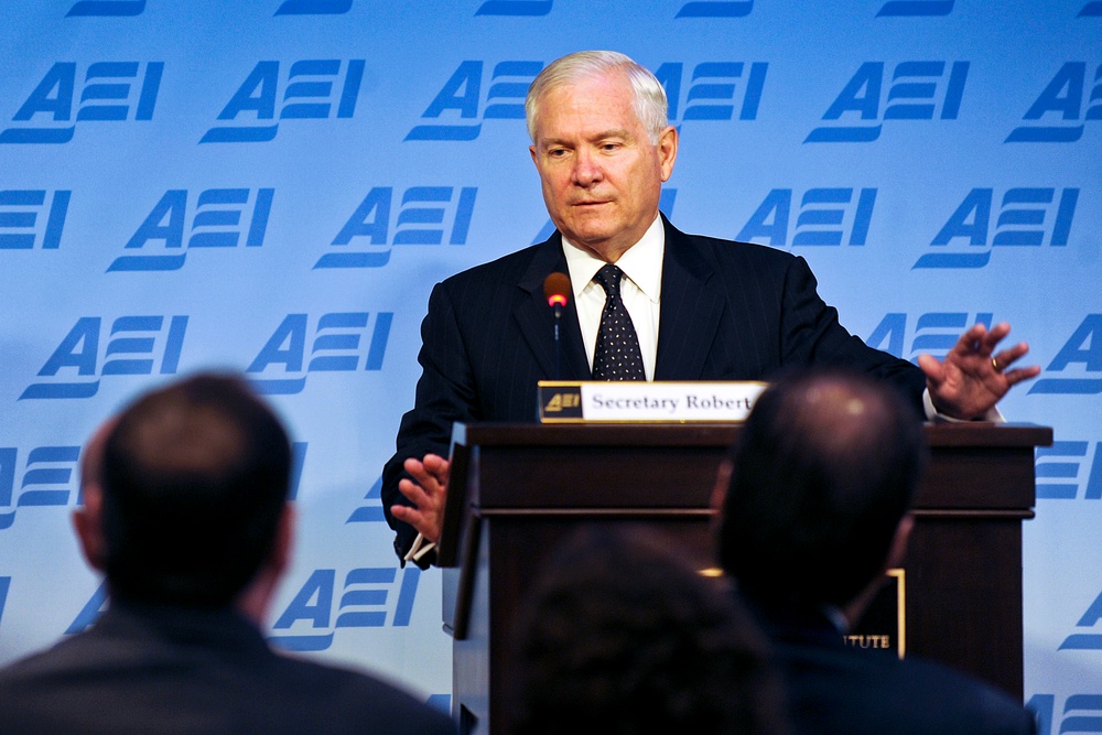 Gates Calls for Continued Defense Spending at AEI Address