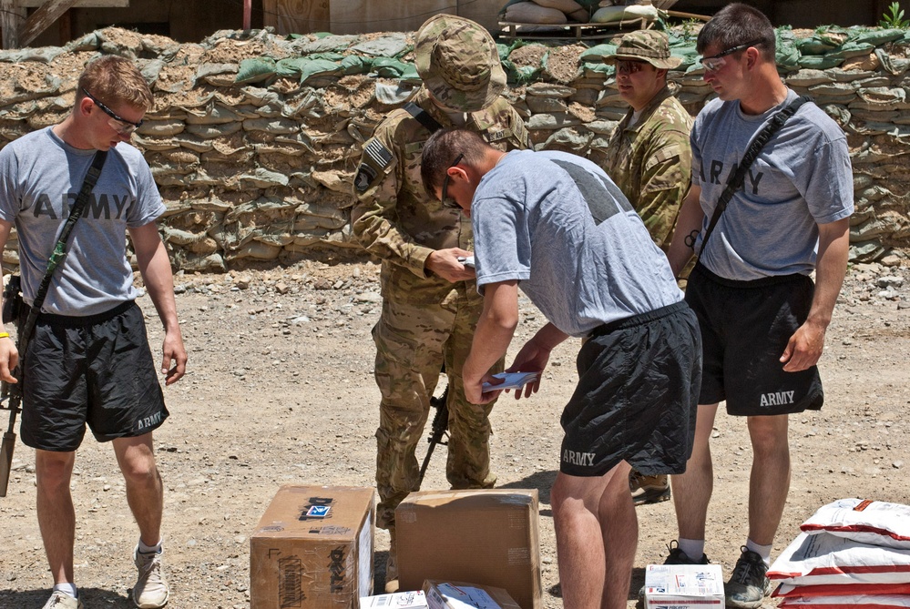 Troops at Forward Operating Base Receive Mail from Home