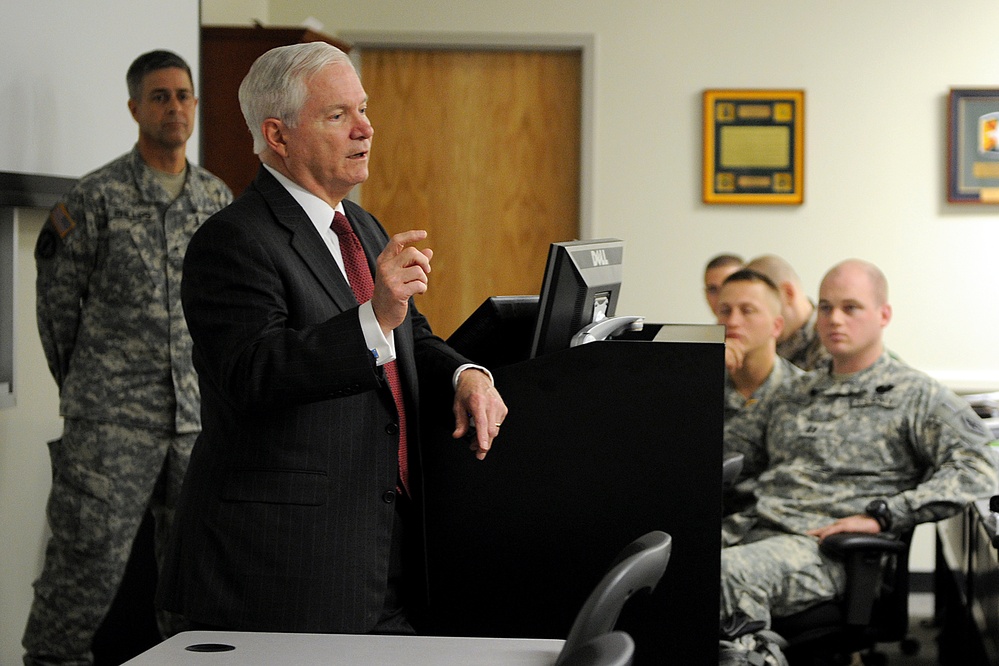 Defense Secretary Gates Engages with Troops at Missouri Army Base