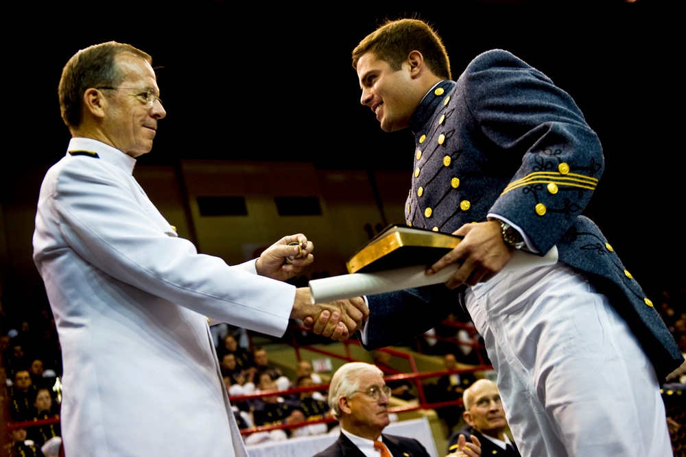 Mullen Congratulates VMI Cadet at Commencement
